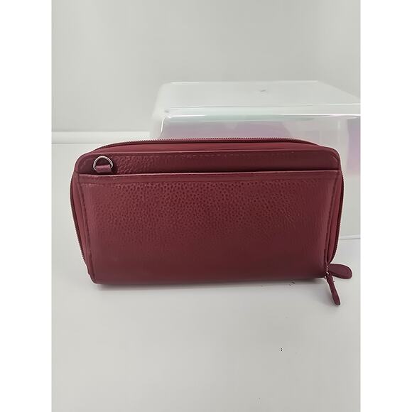 Buxton Leather Clutch Wallet Burgundy Zip Around Large Organizer - Picture 2 of 5
